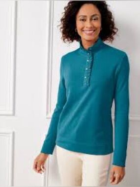Talbots Ruffle Placket Mockneck Rib-Knit Pullover Size Small